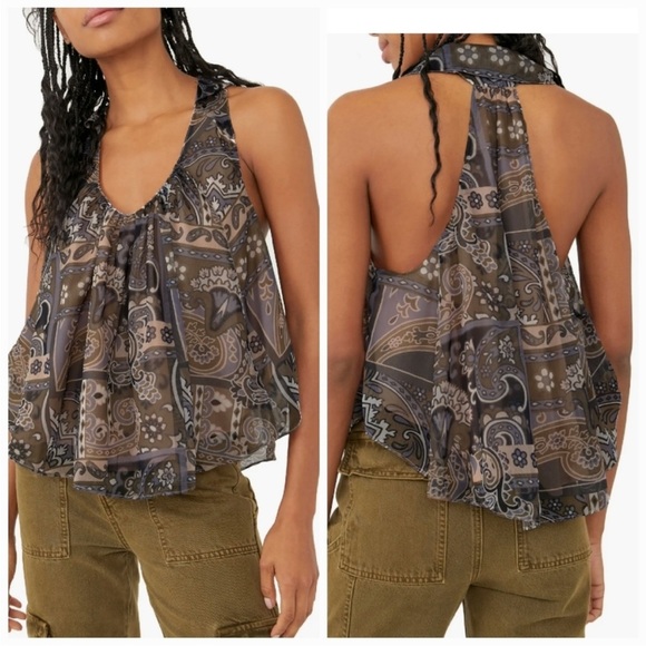 Free People Tops - Free People Dark Combo Paisley Print Lightweight Swing Tank Top Sz Medium